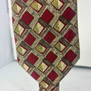 Tom James Tie,  Gold & Red Classic Geometric Necktie